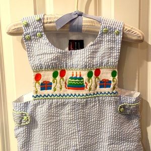 Lil Cactus Smocked Birthday Seersucker Longall 24M Overall